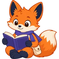 QuantRoute's fox in a purple scarf, reading