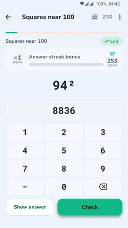 Real Math Magician screen showing mental-math practice